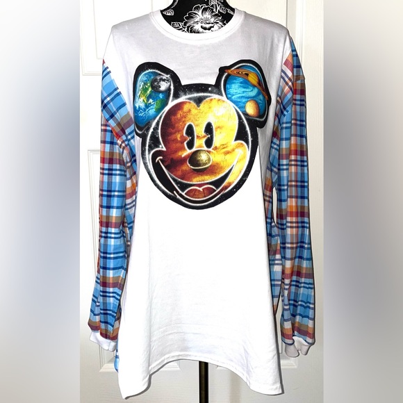 Mickey Mouse Space Upcycled Long Sleeve Shirt XL/2XL - Picture 1 of 10